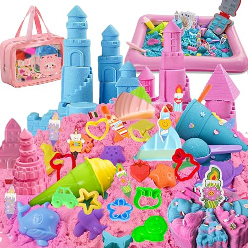 Facaihy Kinetic Sand Set Mädchen Magic Koffer mit 1000g,kinetischer Sand,Spielsand Sandspielzeug,Kinetic Toy Sand Set Zaubersand Geschenk für Kinder Mädchen 3 4 5 6 7 8 Jahre