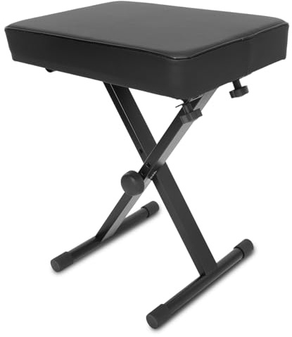 Pyle Adjustable Padded Keyboard Bench - X-Style Piano Bench with 3 Height Settings, Non-Slip Rubber Feet, and Adjustable Collapsible Design for Comfortable Use