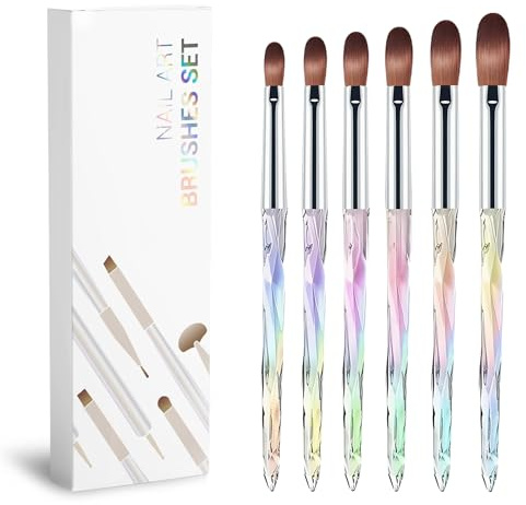 flintronic 6pcs Pinceles para Uñas, Pincel Acrilico Uñas, Cepillo de Uñas Acrílico, Tamaño 4/6/8/10/12/14 Pincel Plano Kit Manicura Set Pintura