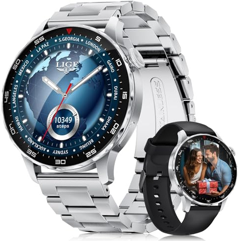 LIGE Reloj Inteligente Hombre con Llamadas Bluetooth, 1.43 AMOLED Negocios Smartwatch con 750mAh Batería,Pulsómetro,SpO2 Monitor Sueño,123 Modos Deporte,IP68 para Android iOS (SML21-F)