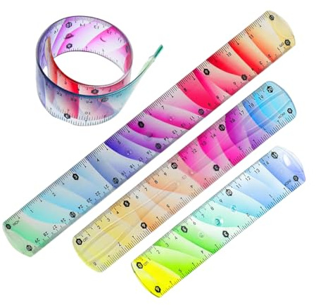 3 Reglas Flexibles, Regla de Plástico, 30cm 20cm 15cm, para Escuela, Aula, Oficina, Niños y Adultos
