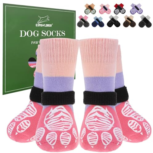 EXPAWLORER Anti Slip Dog Socks to Prevent Licking Paws, Dog Shoes for Hot Pavement, Dog Booties for Hardwood Floors, Dog Boots & Paw Protectors with Grippers for Small Medium Large Senior Dogs L