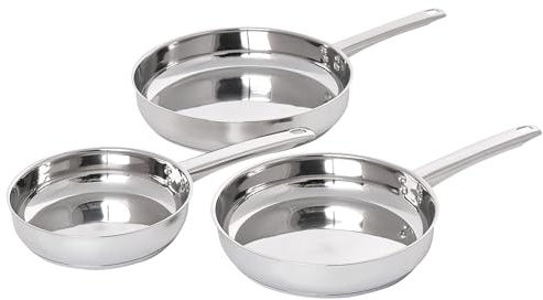 Beliani Ensemble de 3 Poêles à Frire en Acier Inoxydable 3 Tailles Différentes avec Poignées Toutes Cuisinières Argenté Primecook