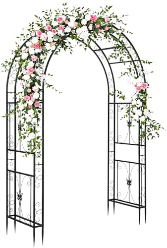 Bonnlo Arco de Jardín Metálico, Arco para Rosa, Estructura Resistente para Plantas Trepadoras, Decoración para Boda, Patio, Jardín y Exterior (Negro, 240x58x166 cm, Doble Marco)