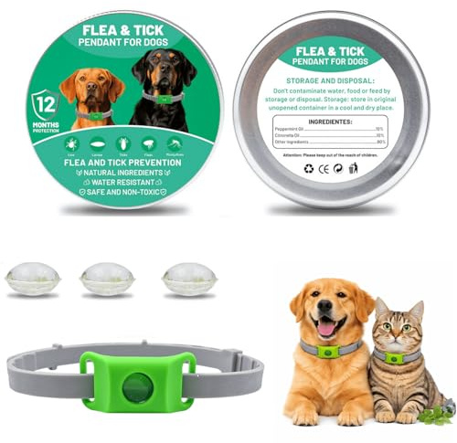 Collier Anti Puces et Tiques pour Chien et Chat, Pendentif Répulsif aux Huiles Essentielles, Silicone Réglable, avec Capsules Remplaçables, Étanche et Durable (Vert)