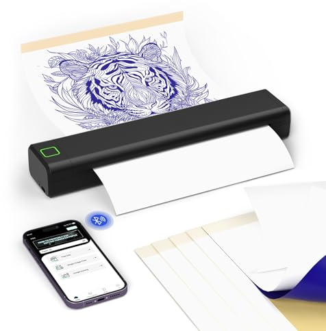 BORN4SHIP Imprimante de tatouage P84 avec papier de transfert, imprimante de pochoir Bluetooth compatible avec iOS, Android, ordinateur portable, pour tatoueurs professionnels, débutants ou amateurs