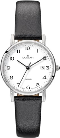 Dugena Damen-Armbanduhr 4460728 Zenit, Quarz, weißes Zifferblatt, Edelstahlgehäuse, Saphirglas, Lederarmband, Dornschließe, 3 bar