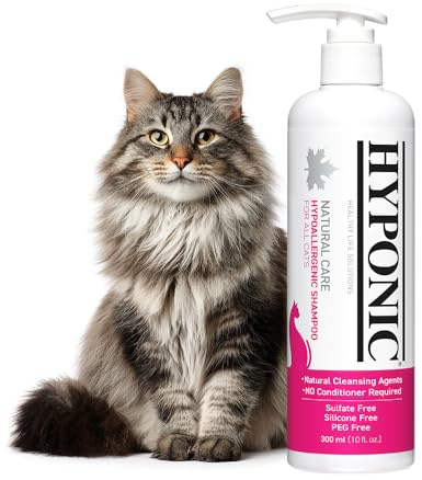 HYPONIC Shampooing de Thérapie Naturelle Hypoallergénique | Aucun Conditionneur Requis | sans Sulfate Ni Paraben (Parfumé pour Tous Les Chats 10,14 oz)