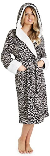 CityComfort Bademantel Damen Flauschig, Fleece Morgenmantel Damen Dressing Gown Women (Leopardenmuster, S)
