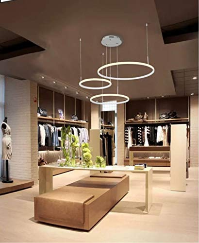 Lampadario a sospensione led 52w 3 cerchi sospesi design moderno pendente con anelli bianco per camera salotto (Luce bianca fredda)