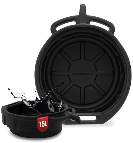 slidefix Ölauffangwanne für Ölwechsel 15L Ölwechselbehälter, Kunststoffwanne mit Ausguss und Halterungen. Ölablasswanne aus Kunststoff ideal für Ölwechsel, Altöl Auffangwanne, robuste Ölwanne schwarz.