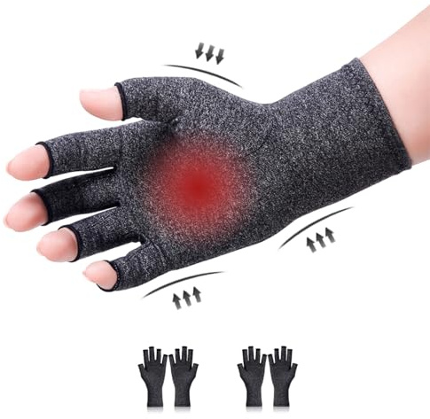 Donfri 2 paia di guanti da artrite, guanti a compressione, senza dita, per alleviare il dolore, per la digitazione e i dolori per uomini e donne artrosi (M, grigio)