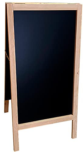 Pizarra caballete marco madera 120 x 60 cm Pizarra negra doble cara apta para tizas y rotuladores efecto tiza. Ideal hostelería, restaurante, decoración niños. (PINO)