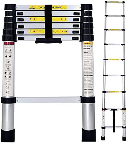 Escalera Telescópica 3,2 Metros de Aluminio Extensible y Plegable | Compacta, Ligera, Portátil y Antideslizante | Ideal para Uso Doméstico, Profesional, Reformas, Jardín, Taller, Alturas