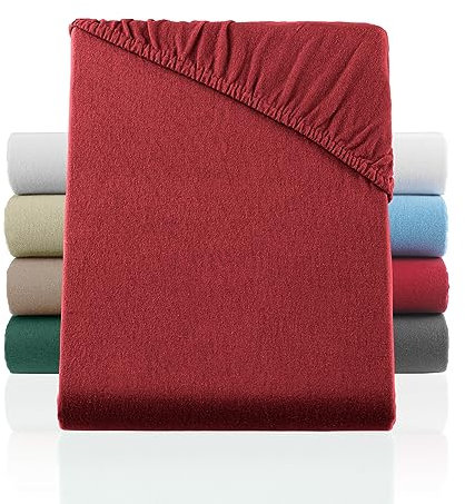 BaSaTex Flausch Feinbiber Winter Spannbettlaken Biber Spannbetttuch | 100% Baumwolle | 90x200 cm | Bordeaux