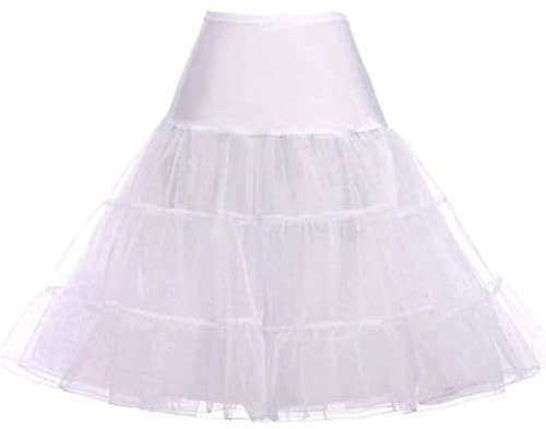 RULTA 50s Women Retro Petticoat Underskirt Vintage A-line Crinoline Half Slips Rockabilly Tutu Skirt (L-XL, White)