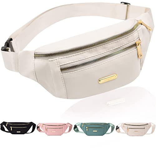 Alviller Fanny Pack Fashionable Waist Bag Casual Travel Bum Bag with 3 Zipper Pockets for Women Men Sports Running Hiking Jogging (Beige)