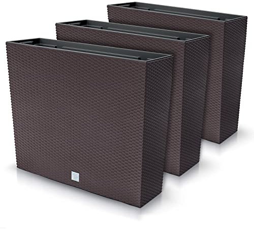 Set de 3 Vases pour Fleurs et Plantes Rectangulaires Rato Case T en Plastique 58x18x49,8 cm Pour Intérieur et Extérieur Bruns Volume 44 Litres Design Modernes