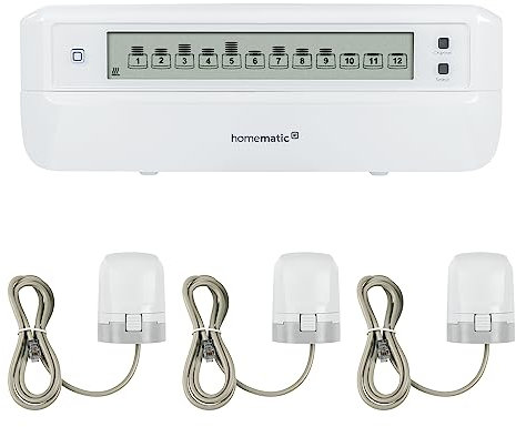 Homematic IP Smart Home Fußbodenheizungscontroller – 12-Fach, motorisch + 3x Stellantrieb – motorisch, 3,3V, intelligente Fußbodenheizung per App, Alexa und Google Assistant, Energie sparen