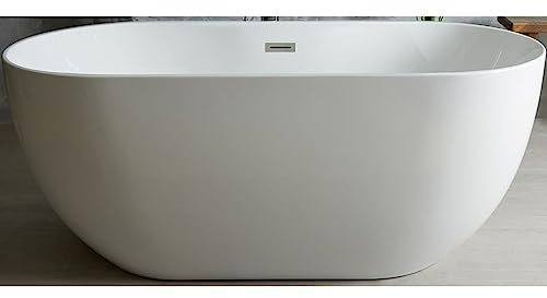 Milano Overton White 1600mm x 750mm Double Ended Freestanding Oval Bath Waste Chrome Overflow