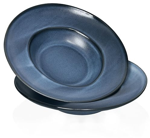 jinsongdafa Rimmed Pasta Plate 9.5 oz, Pasta Bowl 2-Piece Set, Shallow Bowl Plate, Ceramic Wide Rimmed Soup Bowl, Best Choice for High-end Restaurants, Hotels and Gourmets, 9-inch Blue