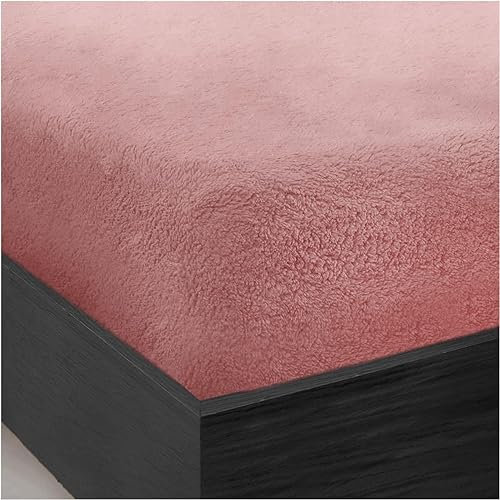 LIZZIE JACOBS Teddy Sherpa Fleece Fitted Bed Sheet Thermal Super Soft Warm Cosy Luxurious Plain Teddy Bear Fleece Bed Sheets (Pink, Double)