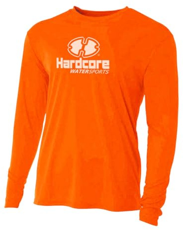 Hardcore Men's Long Sleeve Loose Fit Rash Guard Surf Shirt for Water Sports | Lightweight, Quick-Dry Swimwear Safety Orange X-Large