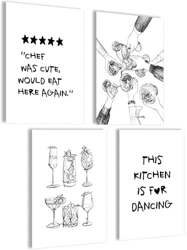 mojoliving KÜCHE Deko Wandbilder Sprüche Poster Set mit Bilderrahmen A4 (Set Would Eat Here Again, 4x A4 | ohne Rahmen)