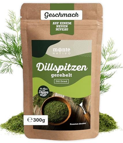 Dill getrocknet Monte Nativo (300g) - Dillspitzen gerebelt 100% rein - Schonend getrocknete und aromatische Gewürze ideal zum Kochen und Würzen - Intesives Aroma und Geschmack