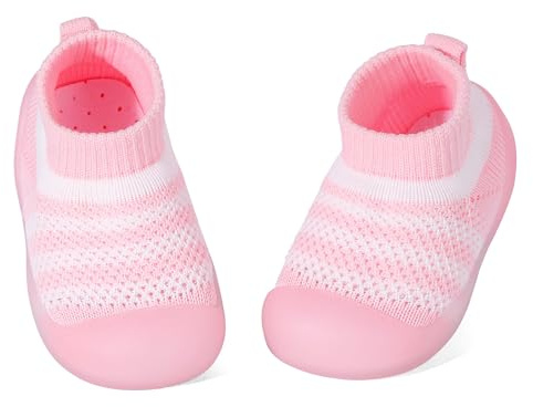 LACOFIA Calcetines Bebé Antideslizantes con Suela de Goma Zapatos Calcetines Transpirable Primeros Pasos Bebé Niños Niñas Rosa Claro 6-9 meses