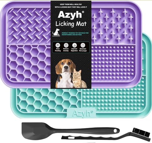 Azyh Tappetino da leccare per cani e gatti Azyh 2 Pack, tappetino da leccare per cani di grossa taglia e cuccioli, tappetino da mangiare per burro yogurt arachidi