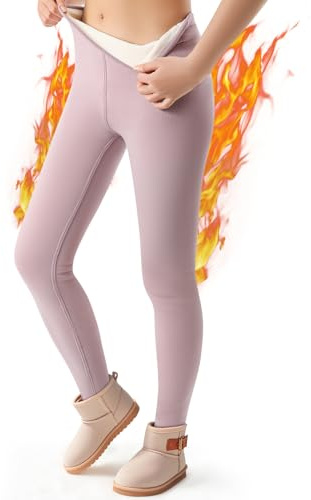 Aiseyi Leggings térmicos para niñas engrosados, leggings térmicos de algodón con forro, leggings cálidos para niños invierno, pantalones de invierno, Rosa., 160
