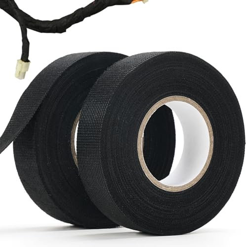 Jinsion 2 Rolls Fabric Tape, Insulating Tape Electrical, 15m x 19mm Cloth Tape, Heat Proof Wiring Harness Tape, Wire Harness Wrap Fixing, for Wiring Loom Tape for Car, Motorcycle, Electricals