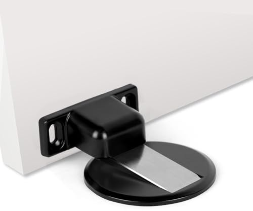 Flintronic Magnetisk dörrstopp, magnetdörrhållare, magnetisk dörrknopp av rostfritt stål, självhäftande dörrhållare med lim, osynlig dörrhållare, för golvet, inomhus och utomhus (svart)