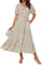 GRACE KARIN Robe midi élégante pour femme - Manches courtes - Col en V - Taille élastique - Robe d'été, Fleurs vertes et roses, L