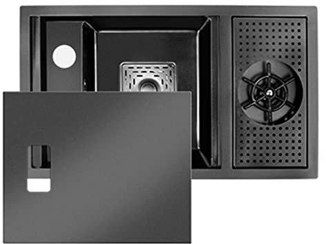 Fregadero de cocina de cristal hecho a mano, color negro, mini lavabo para instalación bajo encimera y empotrado, 60 x 40 x 22 cm