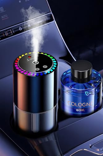 160ml Large Capacity Car Air Freshener Electric Diffuser with 160ml Perfumes (Cologne), Music Sync Lights, Ultrasonic Atomizer, 3 Modes, Auto ON/OFF, 500mAh battery, Fragrance Lasts 12 Month BJ-792