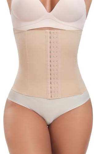 Werena Short Torso Waist Trainer for Women Underbust Corset Shapewear Tummy Control Waist Cincher Body Shaper Workout Sports Girdle(A# Beige-2, Large)