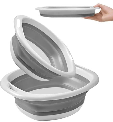 2 Piece Collapsible Washing Up Bowl, Portable Silicone Folding Hand Washing Basin, Folding Bowl Folding Bucket, Folding Washbasin Suitable for Home Kitchen Foot Bathtub Foot Basin (2 sizes)