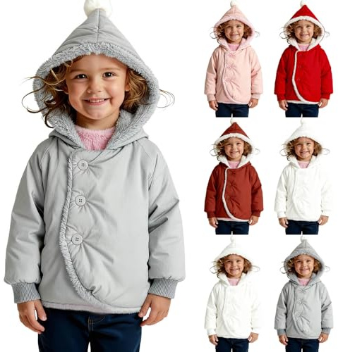 Girls Winter Fleece Lined Jacket Boys Puffer With Hood Coat Soft Thicken Warm Padded Coats Thermal Cute Outerwear