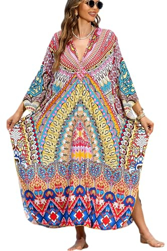 L-Peach Femmes Boho Kaftan Longuewear Nuit Surdimensionné Vêtements de Détente Robes Plage Couverture Sarong