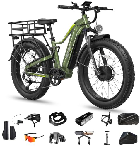 FREESKY Dual Motor Ebike for Adults : 200NM Electric Bike, 48V 25Ah Battery,105-Mile Long Range E Bike,26 Fat Tire Full-Suspension All-Terrain E Mountain Bicycle - Off-Road &Commuting(Ultimate Kits)