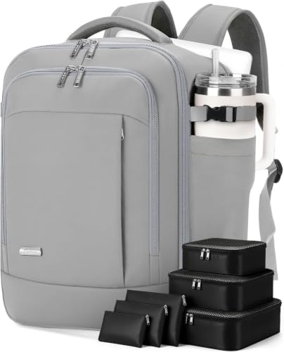 Sac a Dos Voyage Cabine Avion 40x30x20,Bagage Cabine avec 6Sac de Rangement | Sac Cabine Ryanair avec Pochette Antivol pour Sous le Siege, Voyages d'affaires Sac à Dos de Tous Les Jours(Gris Clair-24L)