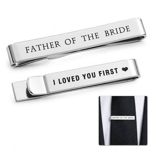 Mistillion Father of the Bride Tie Clip, Double-Sided Engraved Stainless Steel Tie Pin, Sentimental Wedding Gift from Bride to Dad on Wedding Day