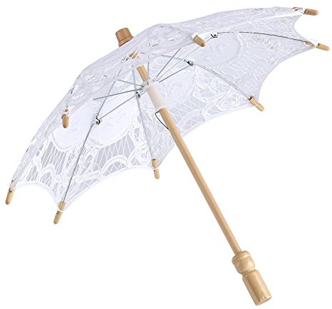Yosoo Pizzo ombrello ombrello parasole da sposa da sposa in pizzo ricamo puro cotone Lady vintage decorazione puntelli foto, White, small