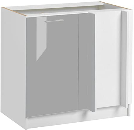 Cuisineandcie - MEUBLE CUISINE BAS D'ANGLE ECO Gris Brillant 1 Porte L 105cm + 1 étagère - Meuble Bas Cuisine, Meuble d'angle Cuisine