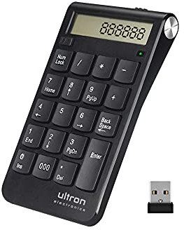 Ultron 364181 UN2 Ziffernblock, 2,4 GHz Taschenrechner USB Ziffern-Block Kabellos, Numpad Wireless mit Multi-Funktion 20 Tasten, Tastatur mit Display für Macbooks, PC und Laptops