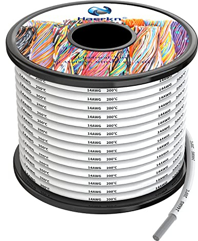 2.0mm² 14awg Silicone Electrical Wire Cable White 10Meters 14 Gauge Hookup Wires kit Stranded Tinned Copper Wire Flexible and Soft High Temperature Resistance