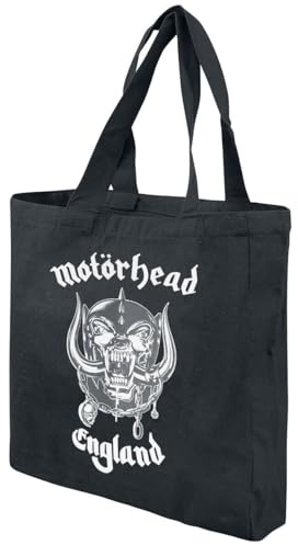 Motörhead England Uni Rucksack Shoulder Bag Black-White, Black-White, Standard, Schwarz/Weiß, one size, Heavyweight Canvas Shooper Made from Fairtrade recycled material