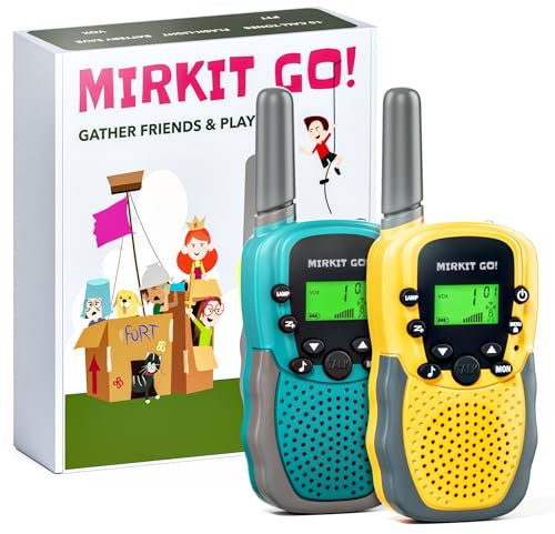 MIRKIT GO! 2er-Pack Walkie Talkies. Kinder Outdoor Spielzeug. 22 Kanäle, große Reichweite, Taschenlampe, LCD-Display. Kinder Geschenke - Elektronische Walkie Talkies für Kinder von 4-12 Jahren